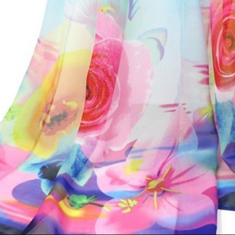 Pastel Blue Chiffon Watercolor Wrap Scarf Shawl - Picture 4 of 7